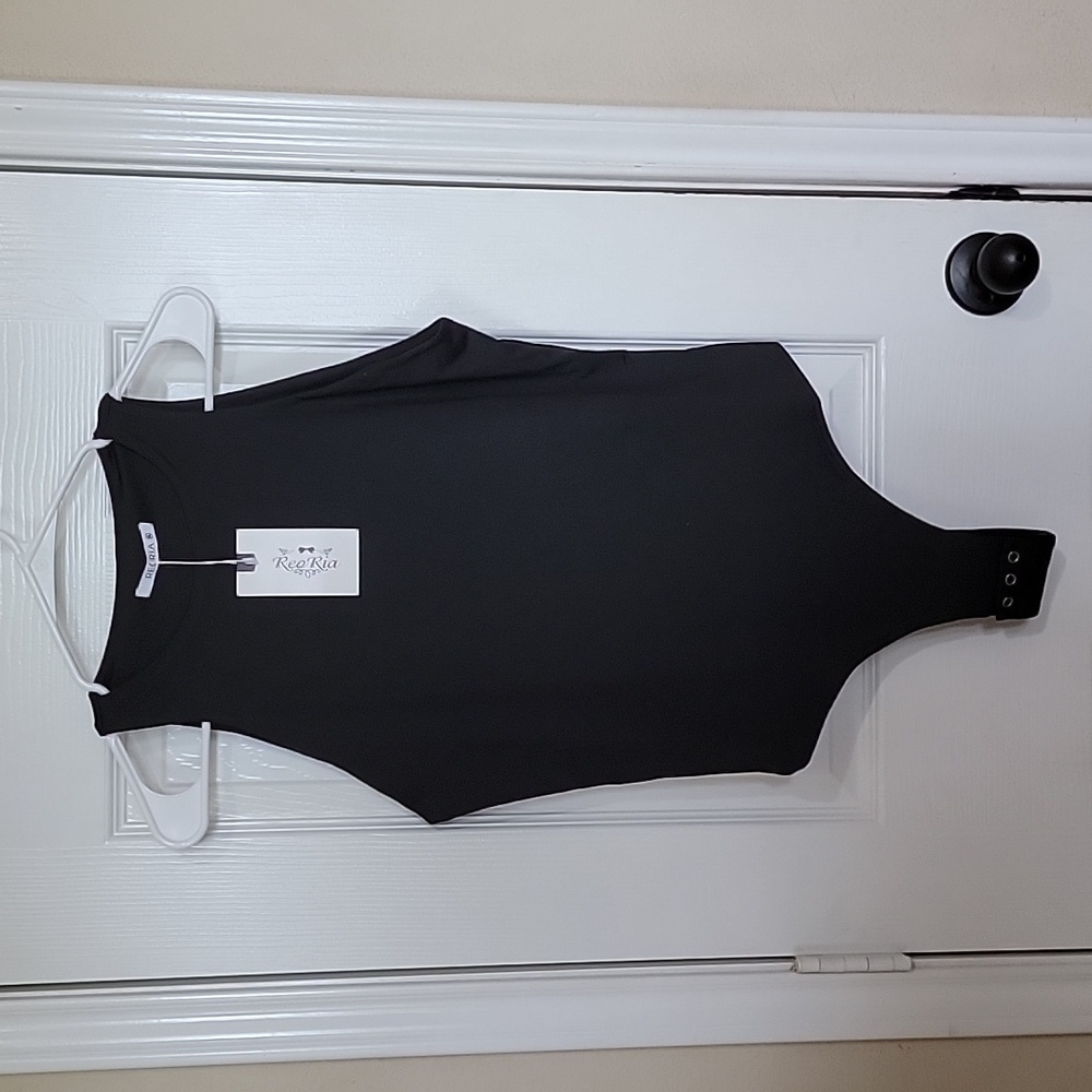 ReoRia sleeveless racer back halter neck bodysuit, black, XL - Picture 2 of 7